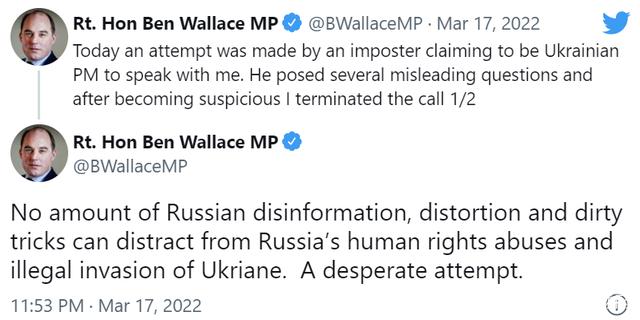 英国防大臣和冒牌乌克兰总理视频聊了10分钟