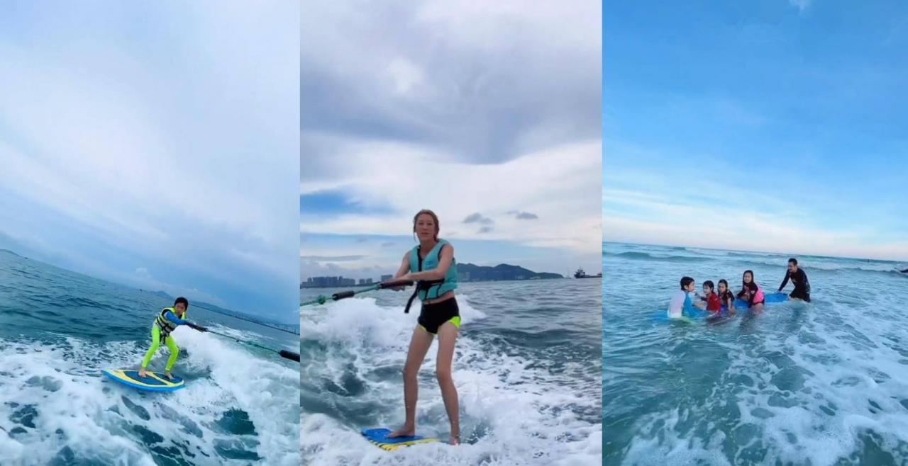 一群香港明星齐聚海南度假！阿娇阿撒乘游艇出海，李冲浪秀美腿。