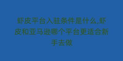 虾皮平台入驻条件是什么,虾皮和亚马逊哪个平台更适合新手去做