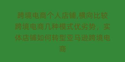 跨境电商个人店铺,横向比较跨境电商几种模式优劣势，实体店铺如何转型亚马逊跨境电商