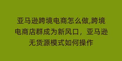 亚马逊跨境电商怎么做,跨境电商店群成为新风口，亚马逊无货源模式如何操作