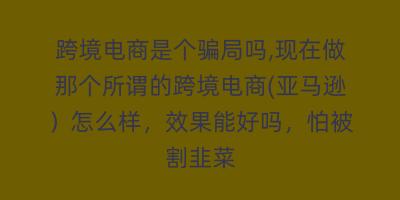 跨境电商是个骗局吗,现在做那个所谓的跨境电商(亚马逊）怎么样，效果能好吗，怕被割韭菜